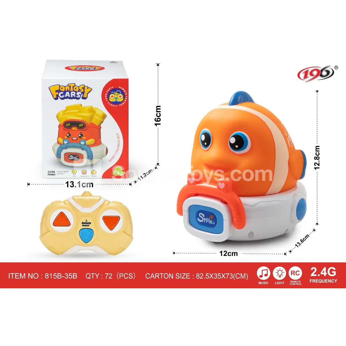 2.4G 3-Channel Remote Control Vinyl Clownfish Car with Lights and Music