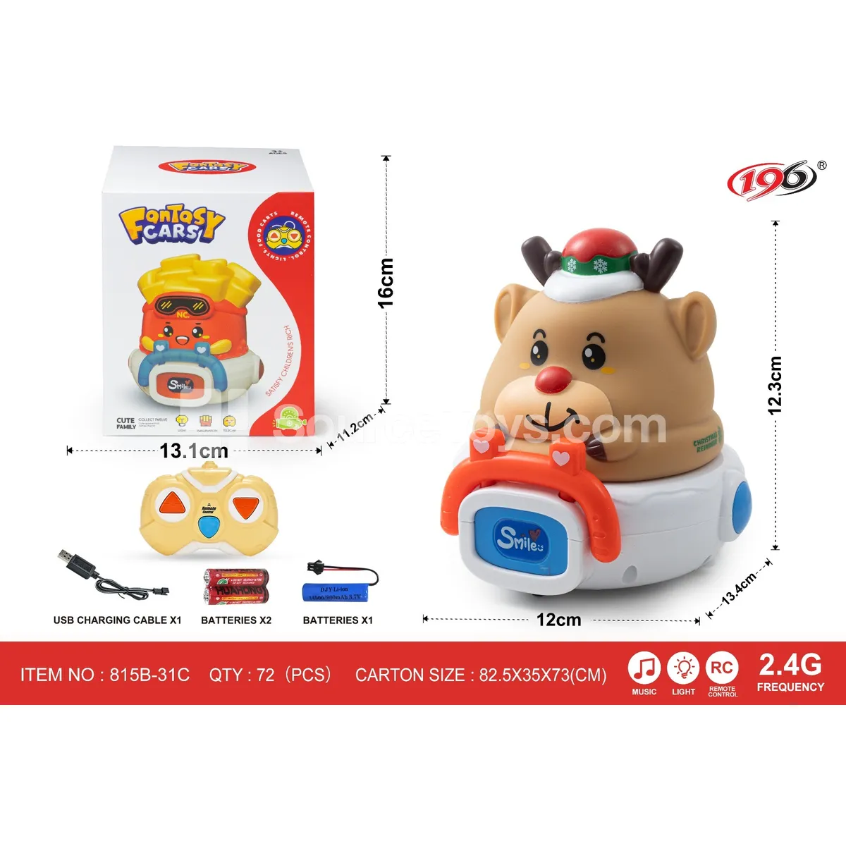 2.4G 3-Channel Remote Control Vinyl Deer Car with Lights & Music, Battery Included
