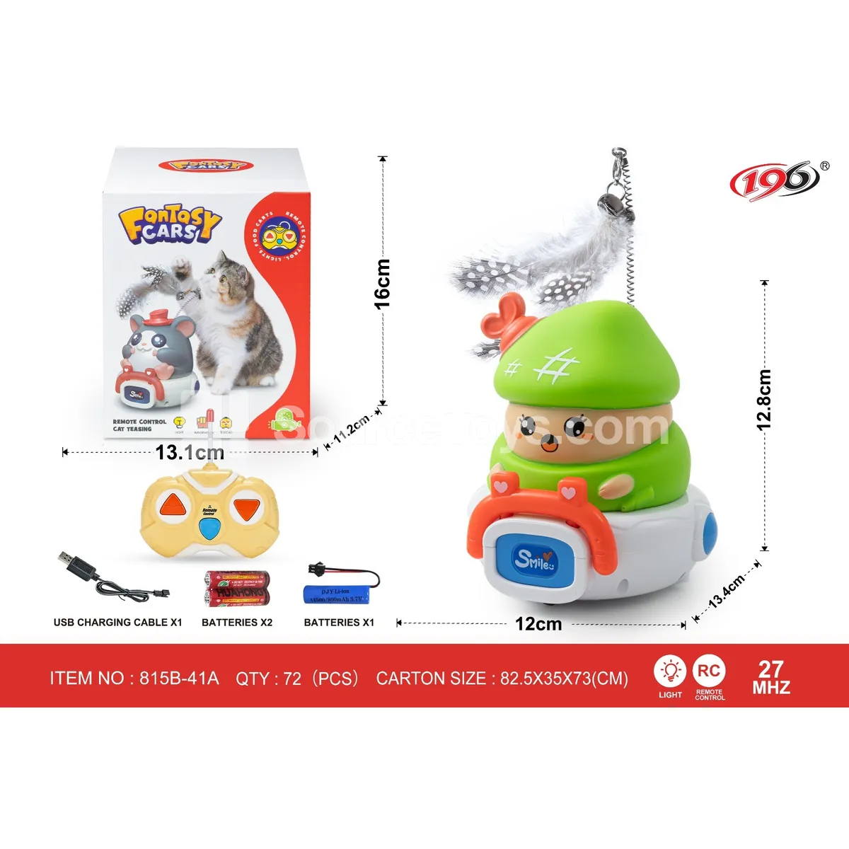 27MHz 2-Channel RC Vinyl Cat Toy Mushroom Car with Lights (Battery Included)