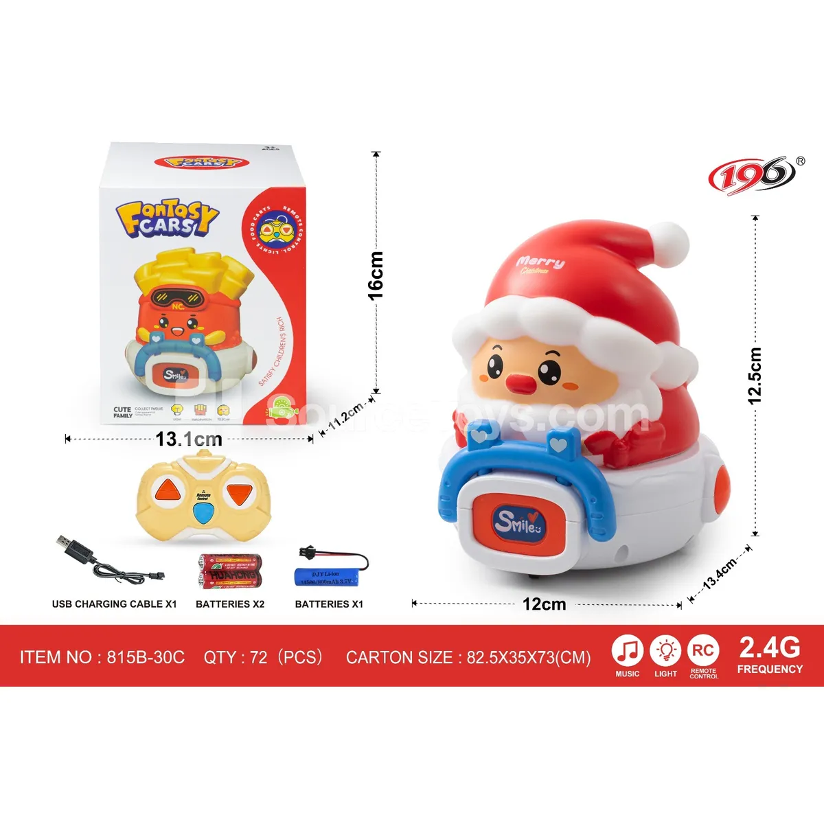 2.4G 3-Channel Remote Control Vinyl Santa Clause Car with Lights and Music (Battery Included)