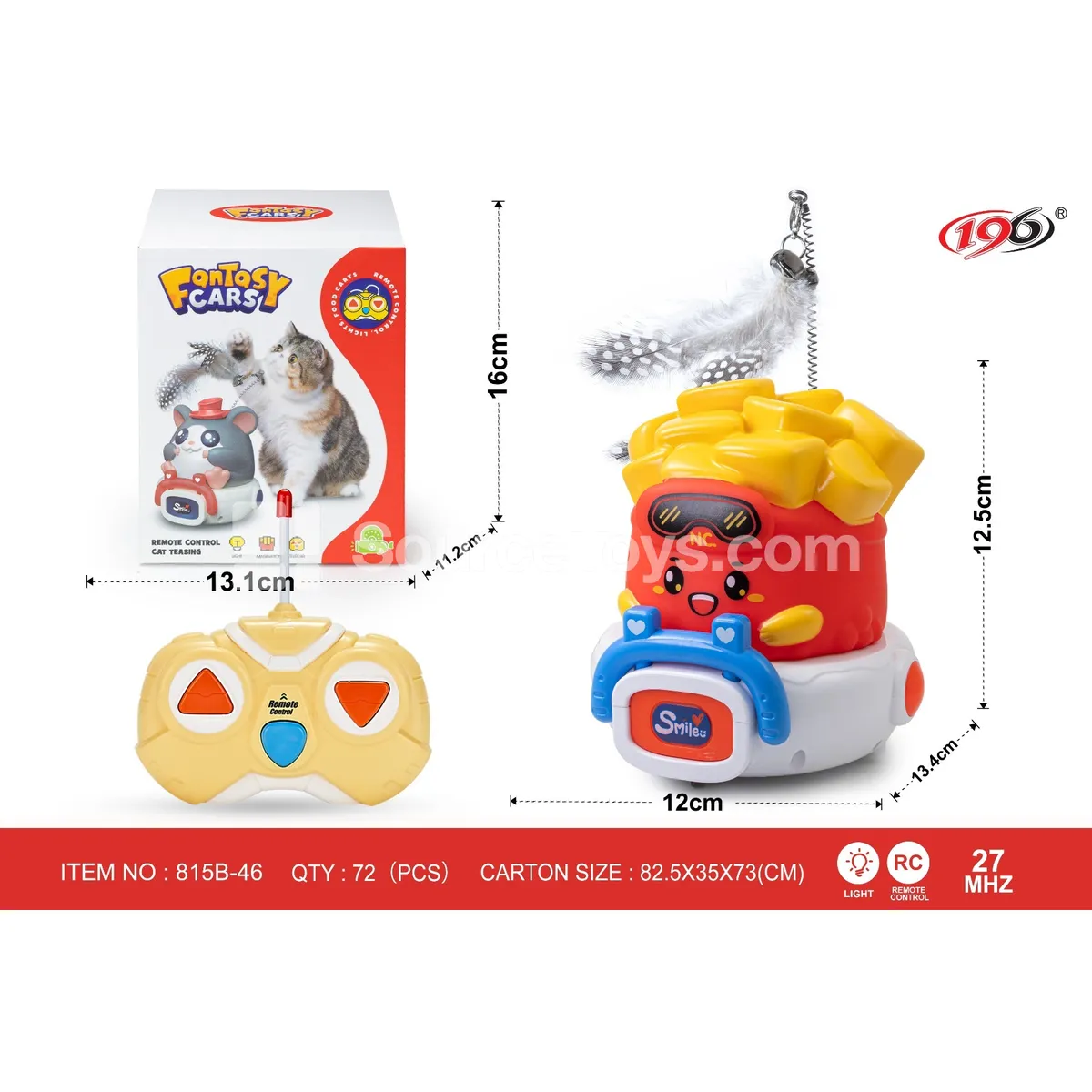27MHz 2-Channel Remote Control Vinyl Cat Toy French Fry Truck with Lights