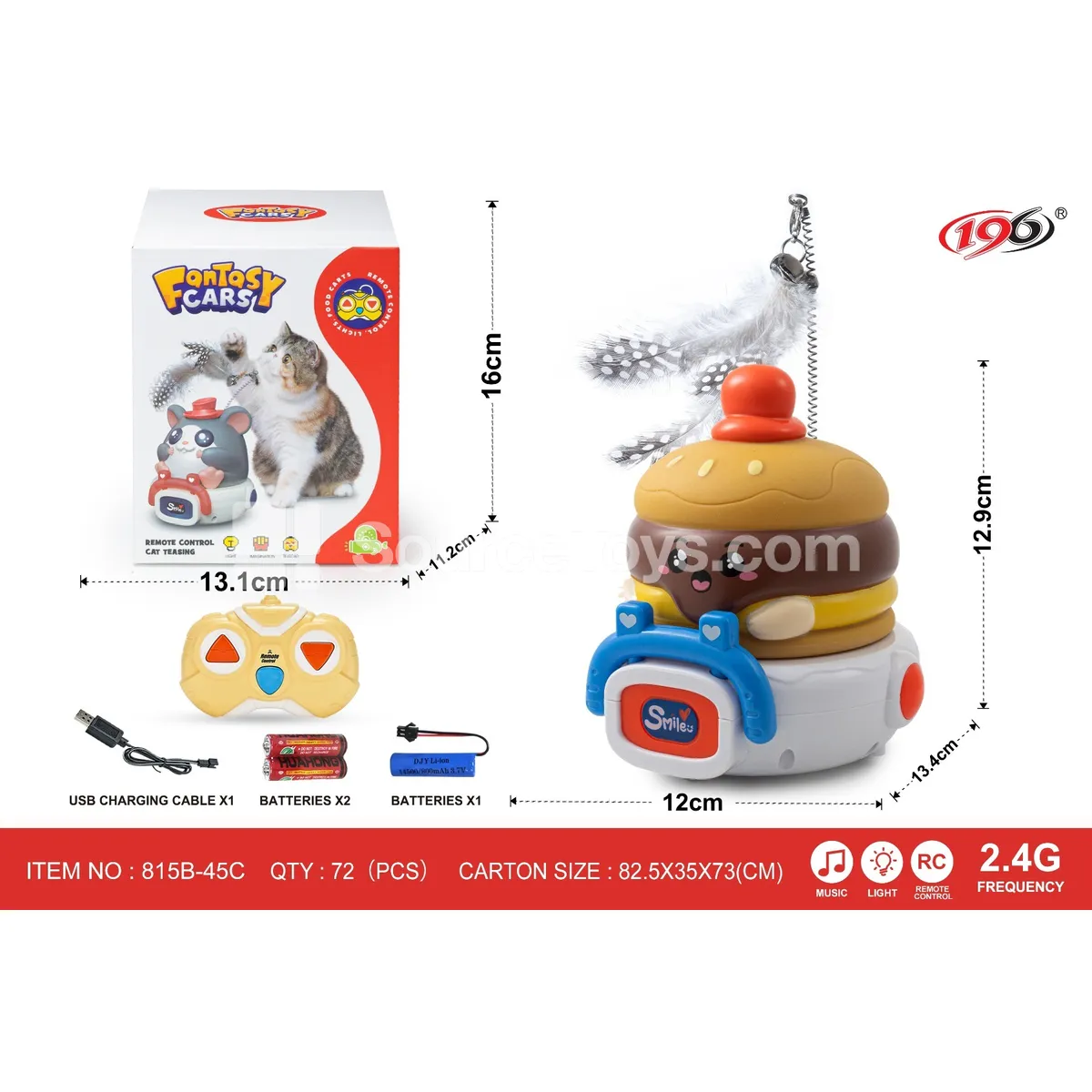 2.4G 3-Channel Remote Control Vinyl Cat Toy Hamburger Car (with Lights & Music, Battery Included)