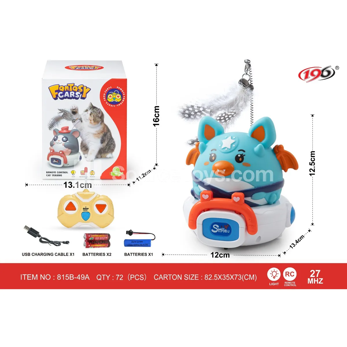 27MHz 2-Channel Remote Control Vinyl Cat Toy Car with Lights (Battery Included)