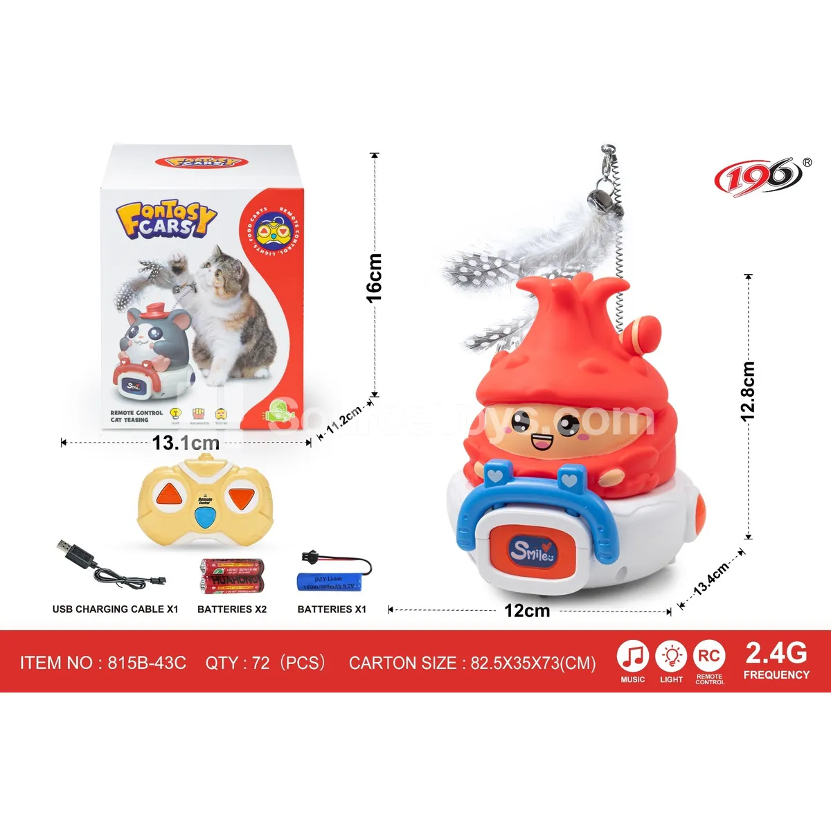 2.4G Three-Channel Remote Control Vinyl Cat Toy Car - Dragon Fruit Shape with Lights & Music, Batteries Included