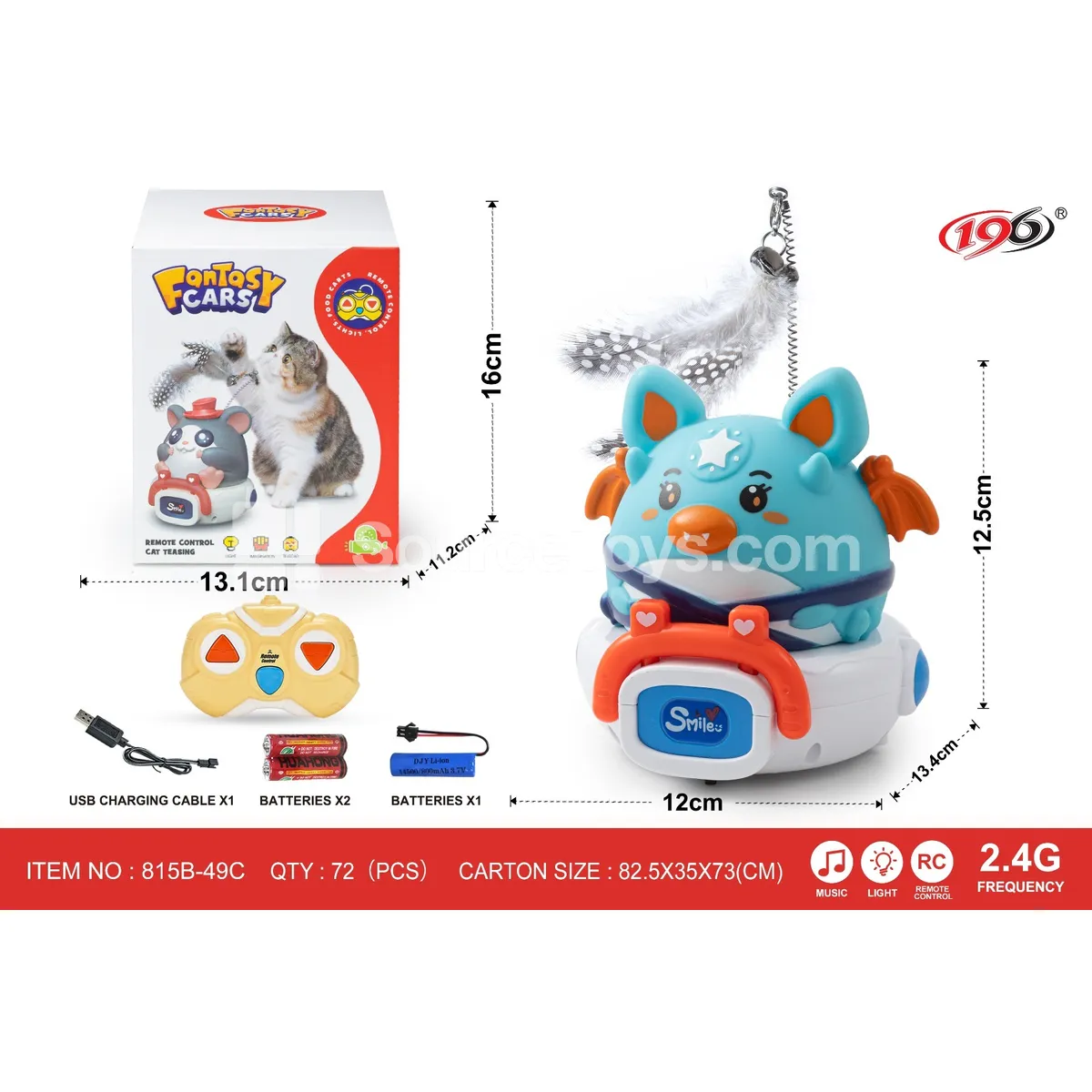 2.4GHz 3-Channel Remote Control Vinyl Cat Toy Car with Lights, Music, and Battery