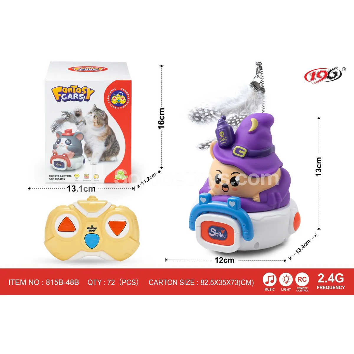2.4G 3-Channel Remote Control Vinyl Cat Teaser Witch Car with Lights and Music