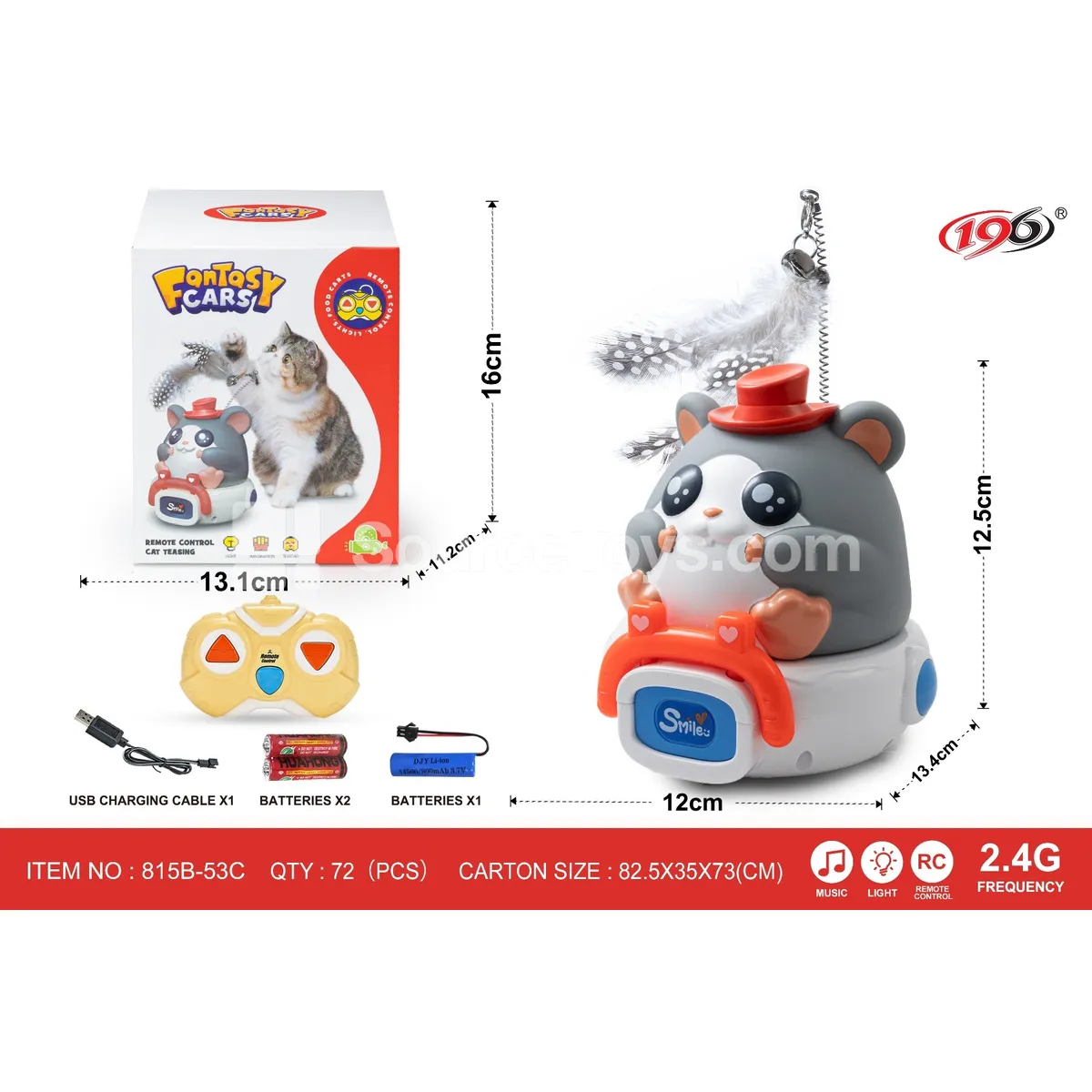 2.4G 3-Channel Remote Control Vinyl Cat Toy Mouse Car (with Lights & Music, Battery Included)