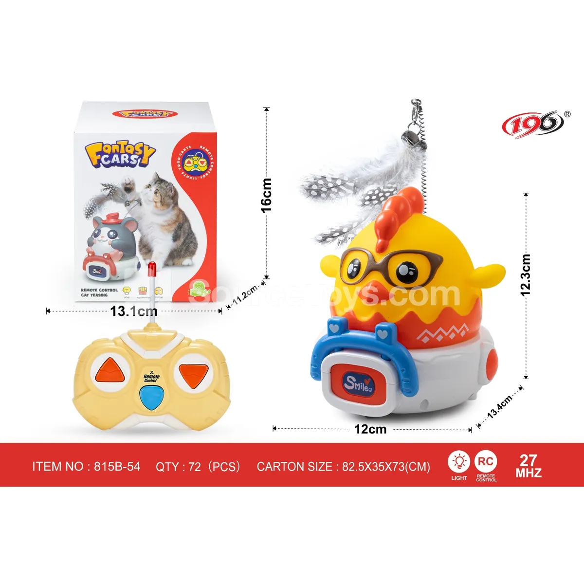 27MHz 2-Channel Remote Control Vinyl Chicken Cat Toy Car with Lights