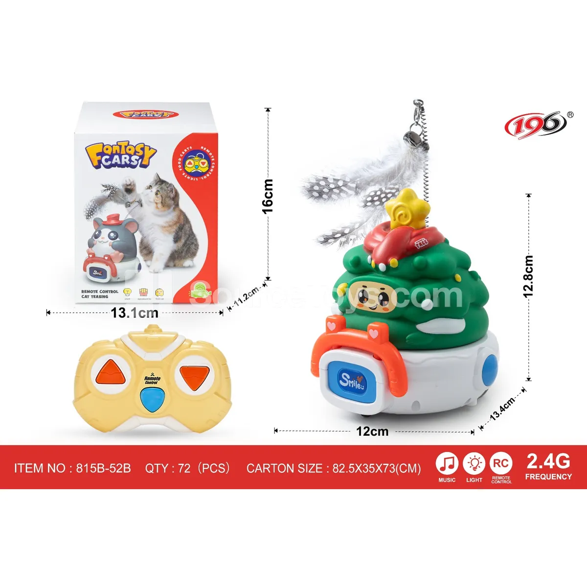 2.4G 3-Channel Remote Control Vinyl Cat Toy Christmas Tree Car with Lights & Music