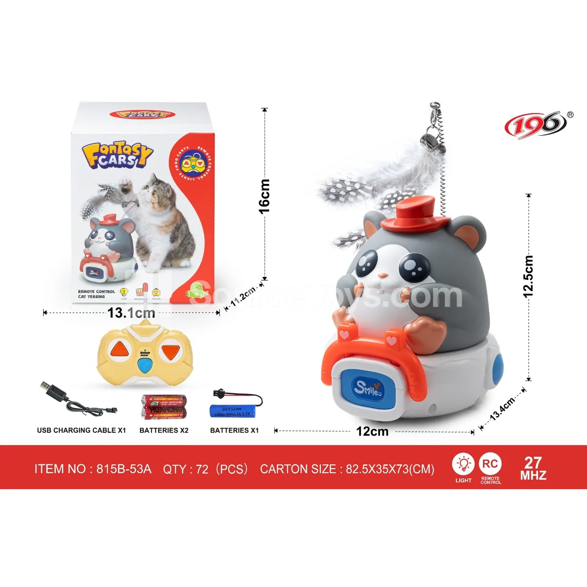 27MHz 2-Channel Remote Control Vinyl Cat Toy Car with Lights (Battery Included)