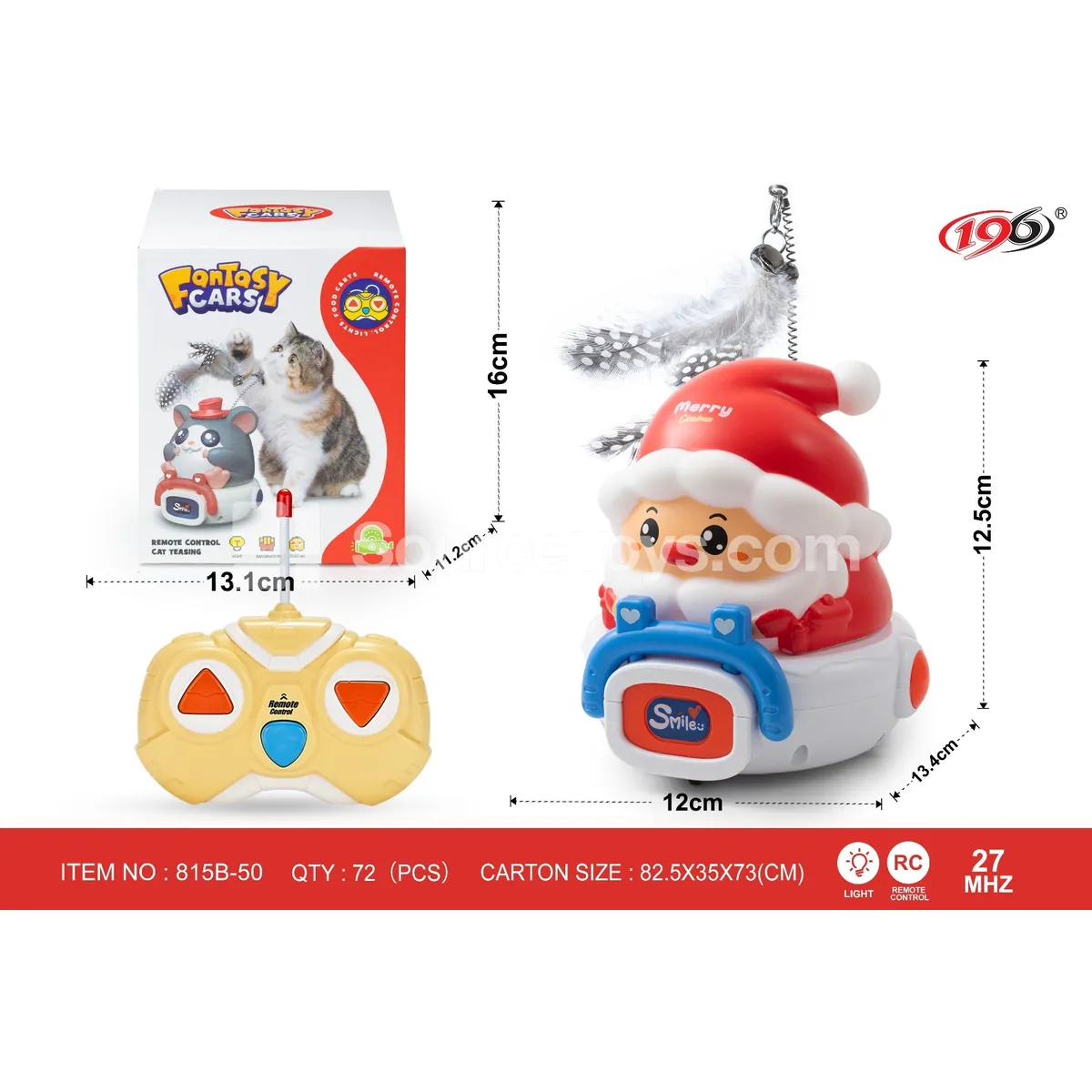 27MHz 2-Channel Remote Control Vinyl Santa Claus Car with Lights for Cats