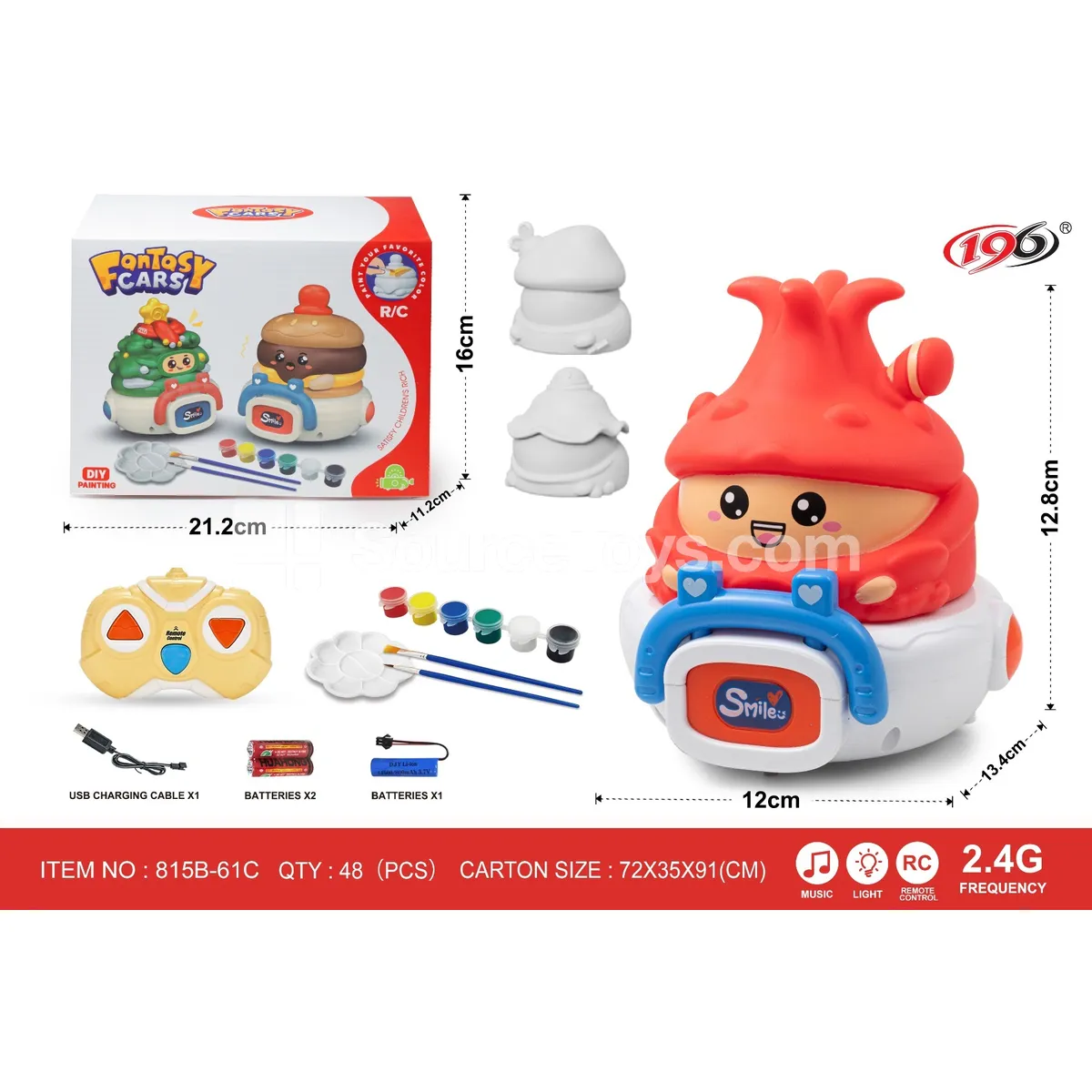2.4G 3-Channel Remote Control Painted Vinyl Vehicle Set (Mushroom/Banana/Dragon Fruit Shapes) with Lights & Music, Battery Included