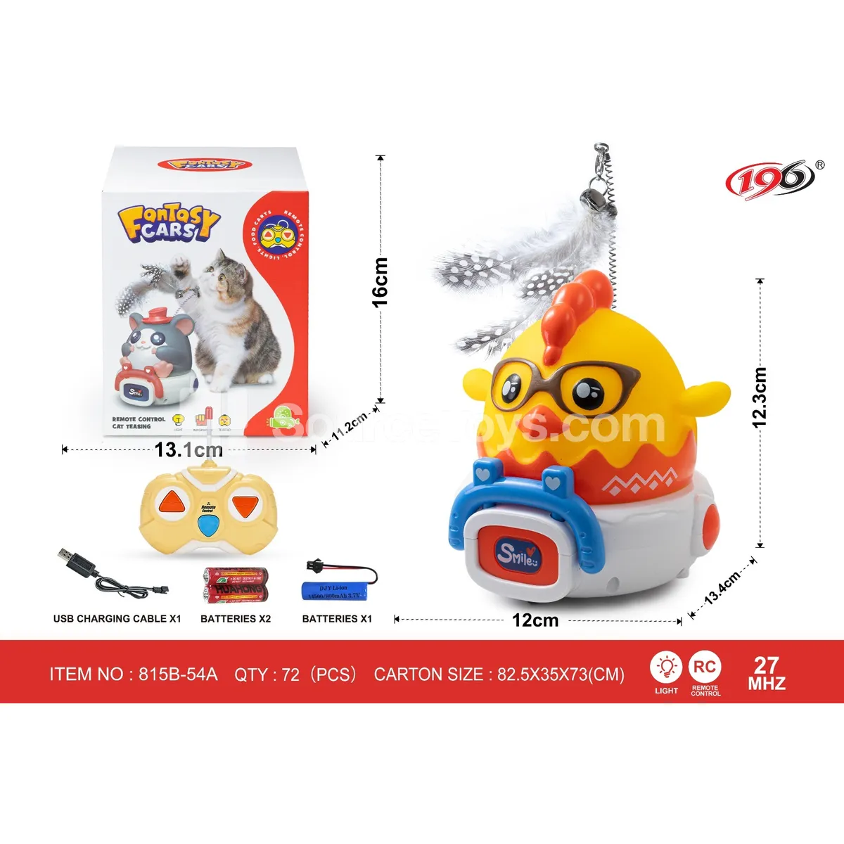27-Channel 2-Function Remote Control Vinyl Chicken Car with Lights, Battery Included