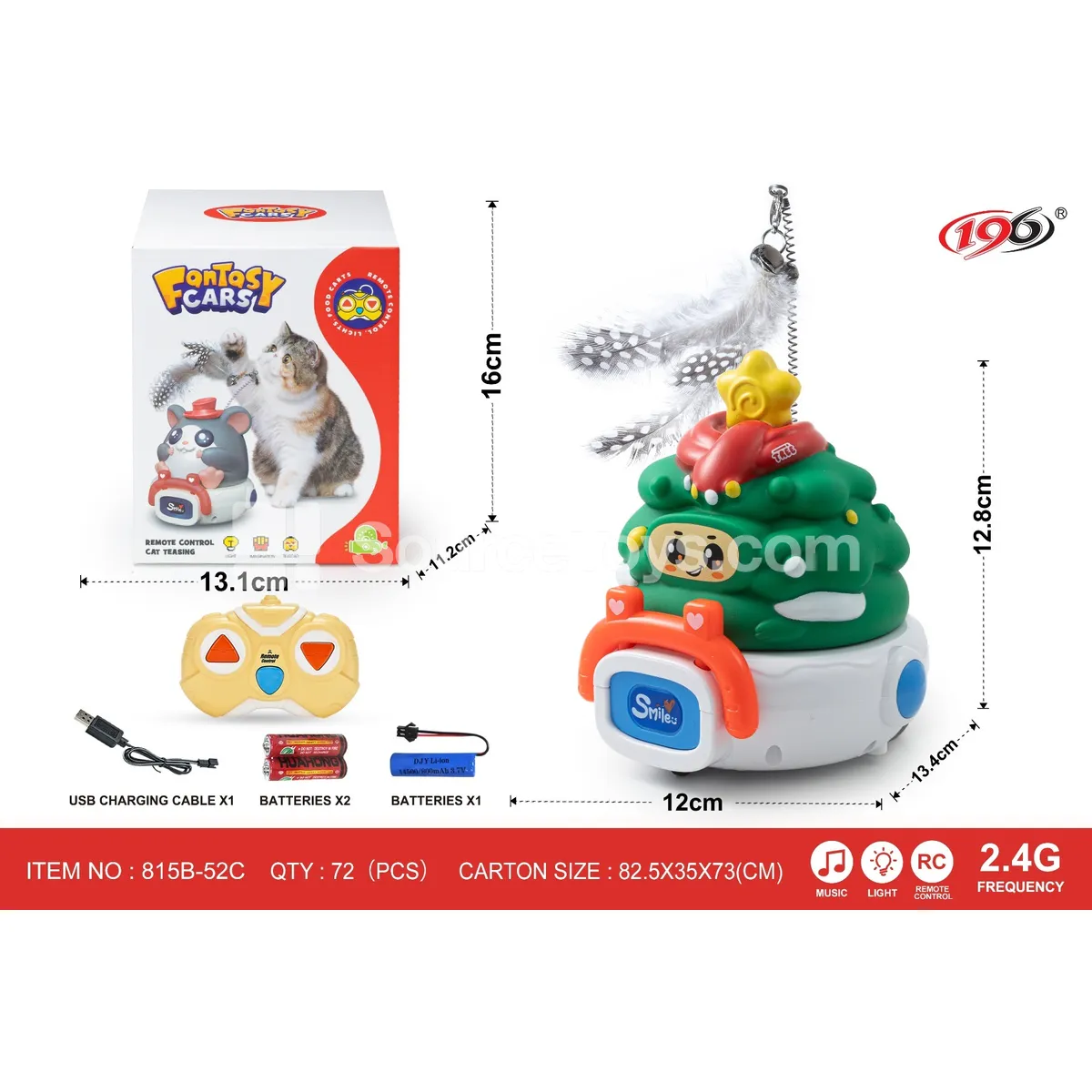 2.4G 3-Channel Remote Control Vinyl Cat Toy Christmas Tree Car (with Lights & Music, Battery Included)