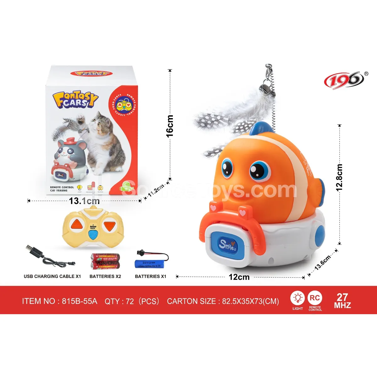27-Channel 2-Way Remote Control Vinyl Clownfish Cat Toy Car with Lights (Battery Included)