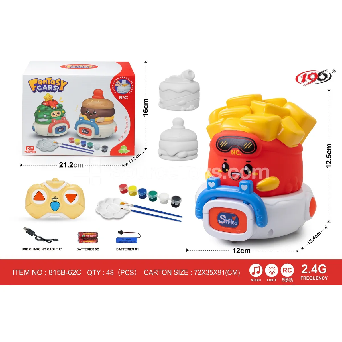 2.4G 3-Channel Remote Control Vinyl Food Trucks Set (Cola, Burger, Fries) with Lights & Music