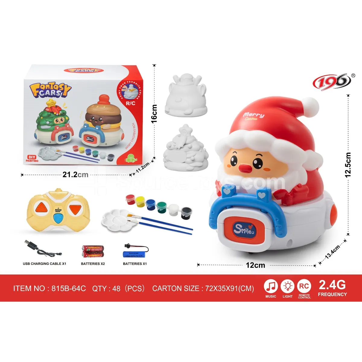 2.4G RC 3-in-1 Painted Vinyl Christmas Toy Car Set with Lights & Music, Battery Included