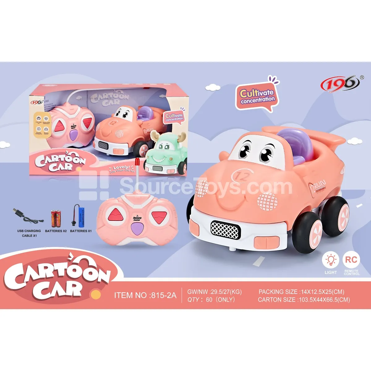 2-Channel RC Vinyl Racing Car with Lights (Battery Included)