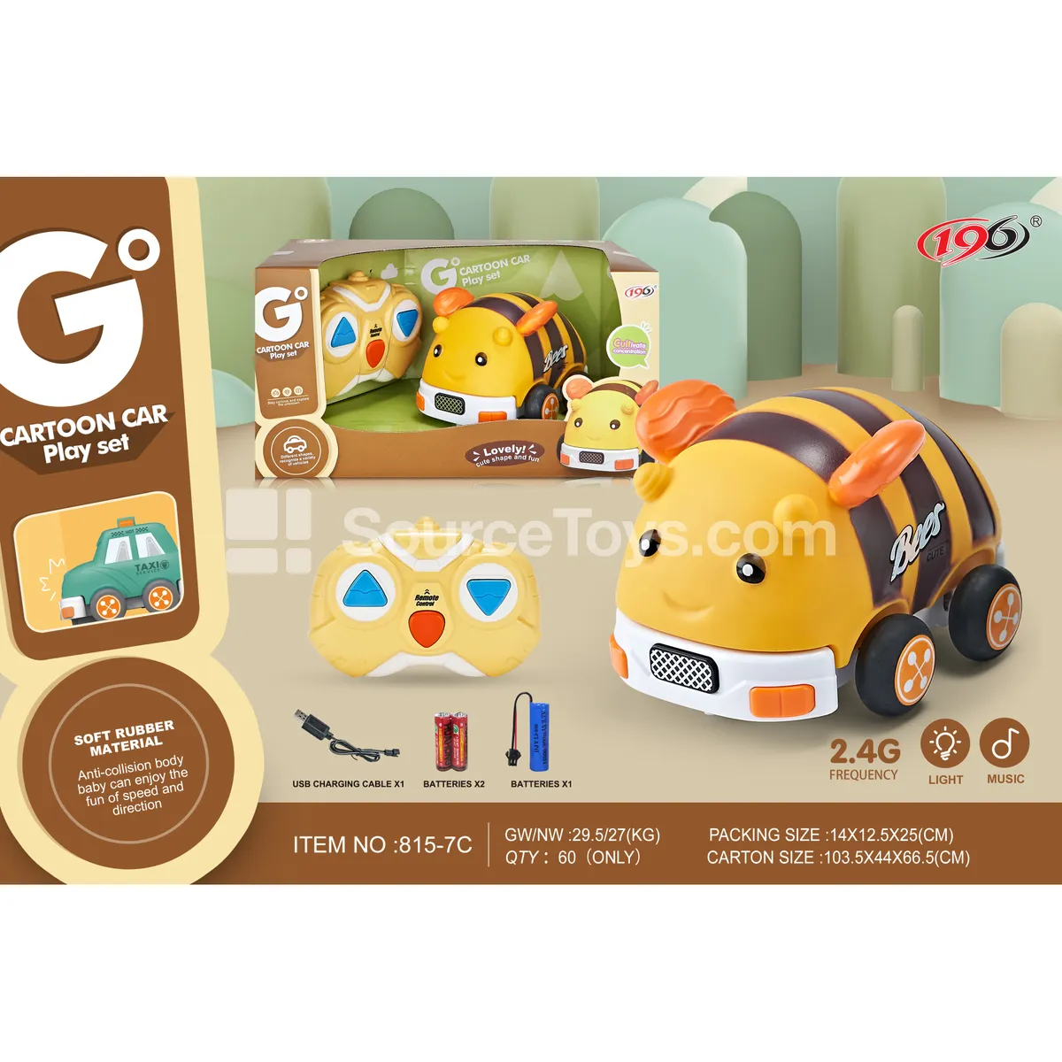 2.4G 3-Channel Remote Control Vinyl Bee Car with Lights and Music (Battery Included)