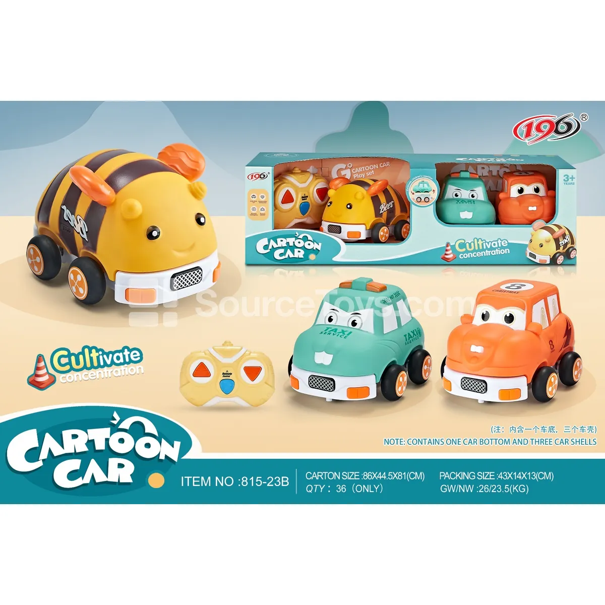 2.4G 3-Channel Remote Control Vinyl Bee Car, Q-Style Jeep and Taxi (with Lights & Music)