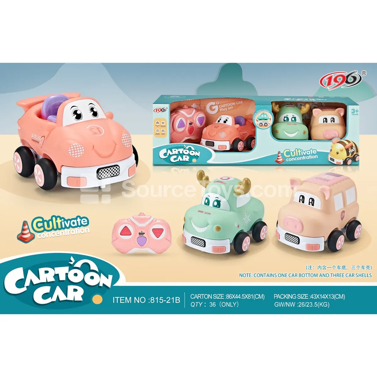3-in-1 2.4G 3-Channel RC Vinyl Car Set (Deer/Racing/Pig) with Lights & Music