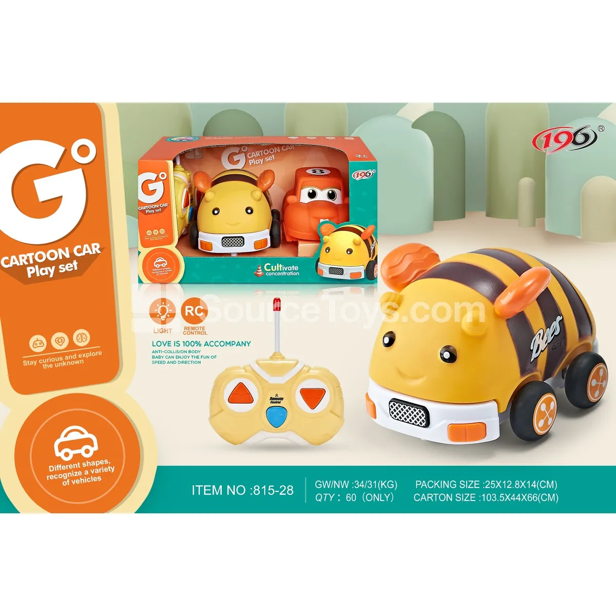 2-in-1 Remote Control Vinyl Bee Car, Cute Jeep with Lights 2-in-1 Remote Control Vinyl Bee Car, Cute Jeep with Lights