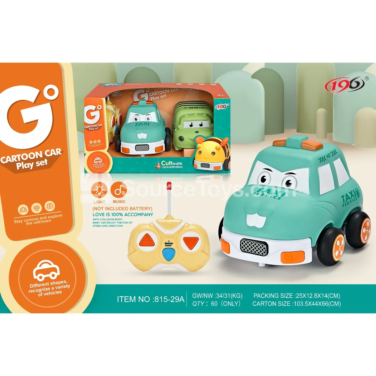 2-in-1 2-Channel RC Vinyl Car (Taxi & Sanitation Truck) with Lights & Music