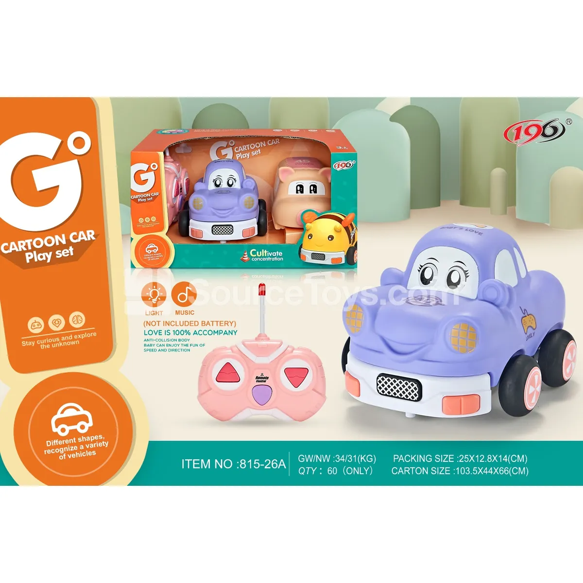 2-Channel Remote Control Vinyl Pig and Beetle Car with Lights & Music