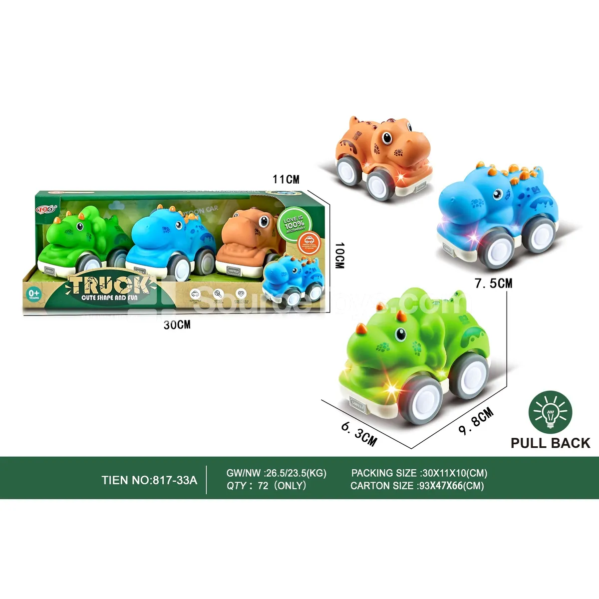 Table Lamp Style Pull-Back Vinyl Dinosaur Cars (Tap-Sensitive Light) - T-Rex, Double-Crested, Triceratops Table Lamp Style Pull-Back Vinyl Dinosaur Cars (Tap-Sensitive Light) - T-Rex, Double-Crested, Triceratops