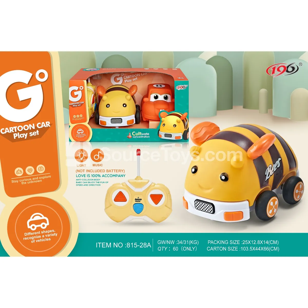 2-Channel RC Vinyl Bee Car, Cute Jeep (Lights & Music)