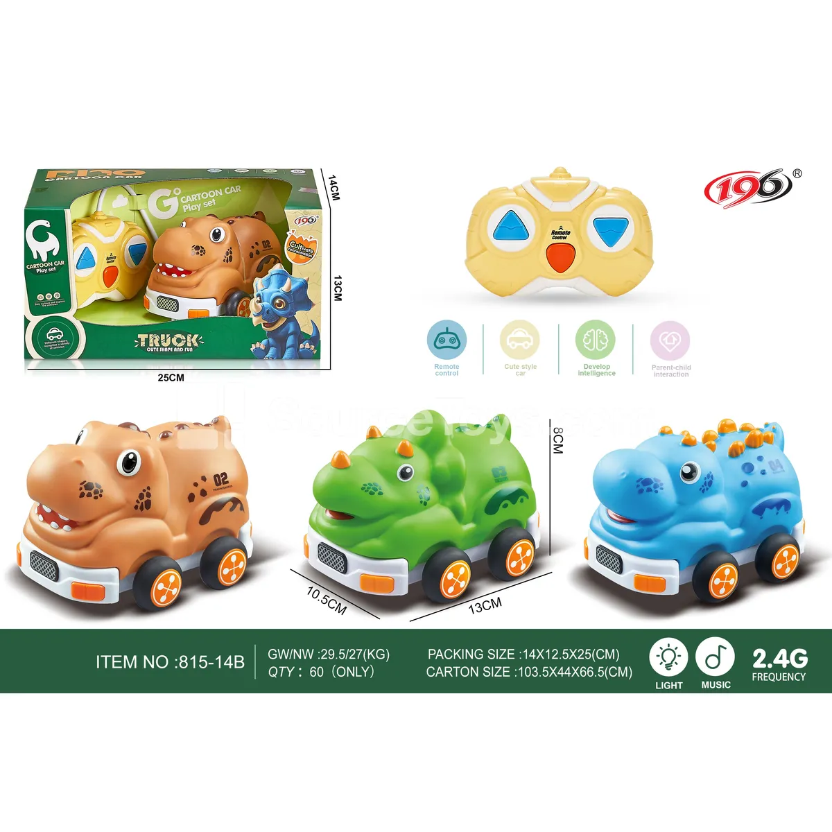 2.4G 3-Channel Remote Control Vinyl Dinosaur Car with Lights & Music