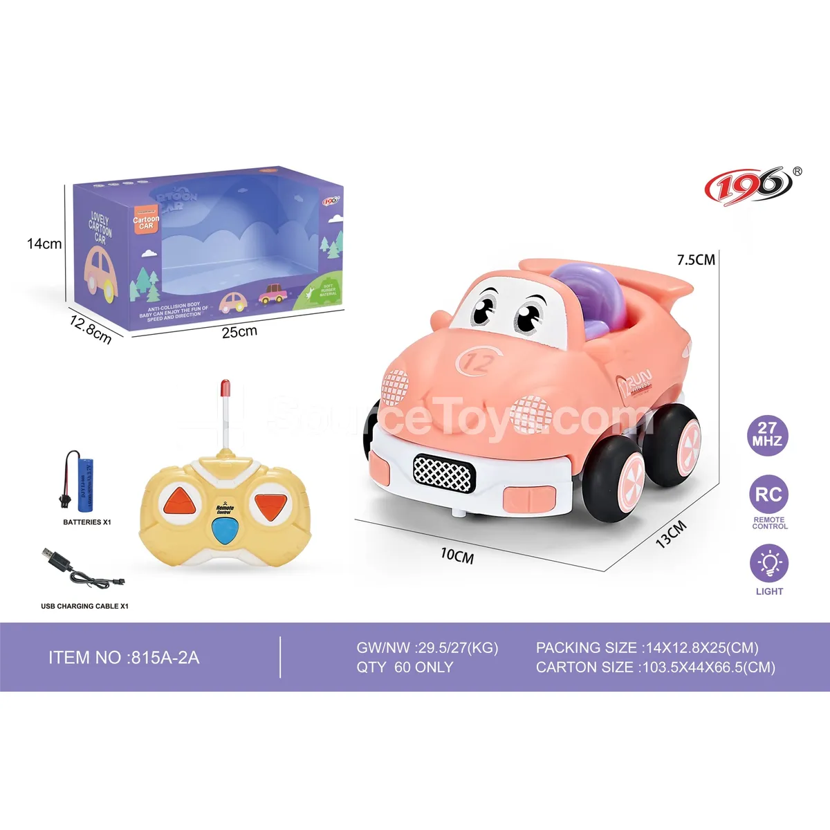 2-Channel Remote Control Vinyl Racing Car with Lights (Battery Included)