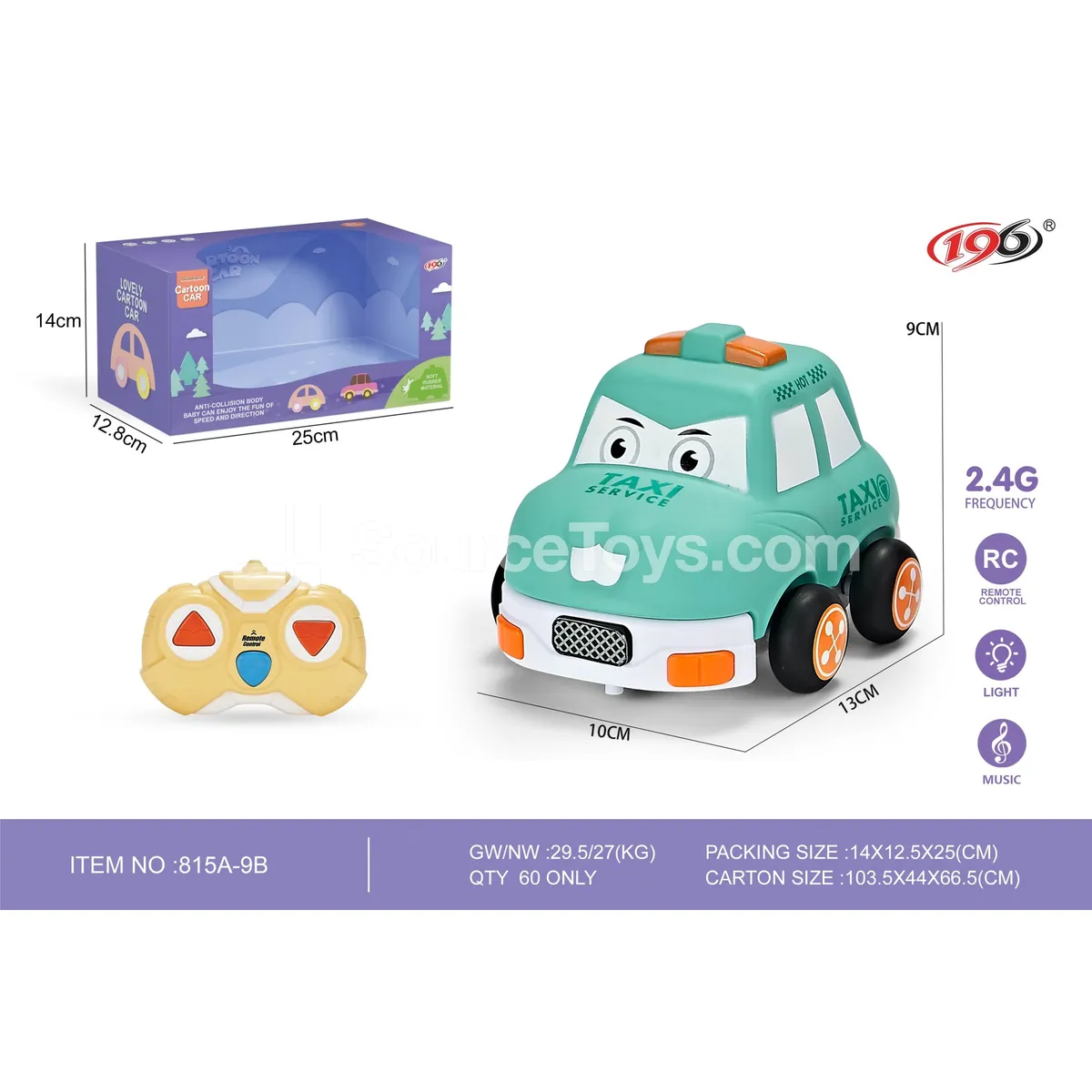 3-Channel Remote Control Vinyl Taxi Car with Lights & Music 3-Channel Remote Control Vinyl Taxi Car with Lights & Music