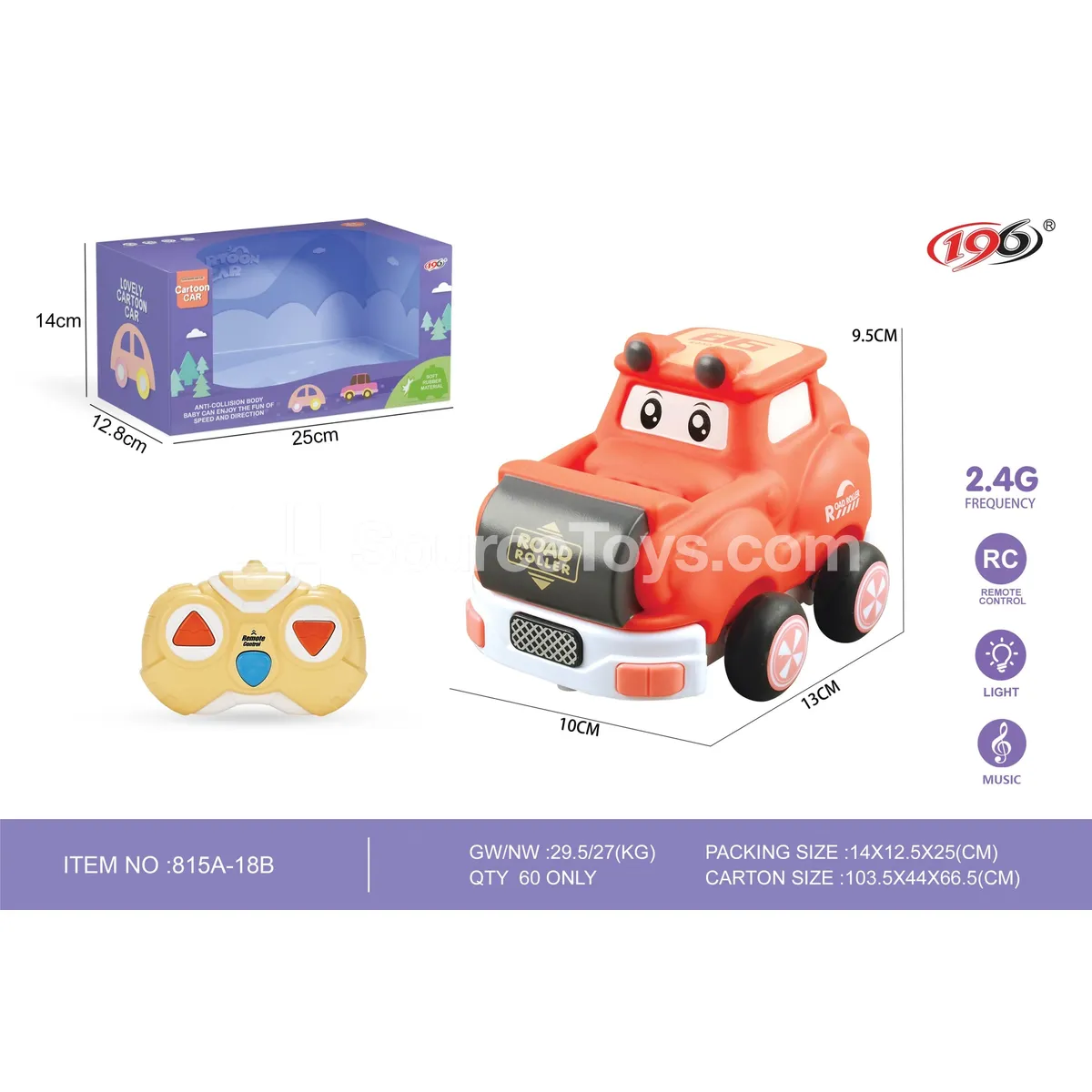 3-Channel Remote Control Vinyl Road Roller with Lights and Music 3-Channel Remote Control Vinyl Road Roller with Lights and Music
