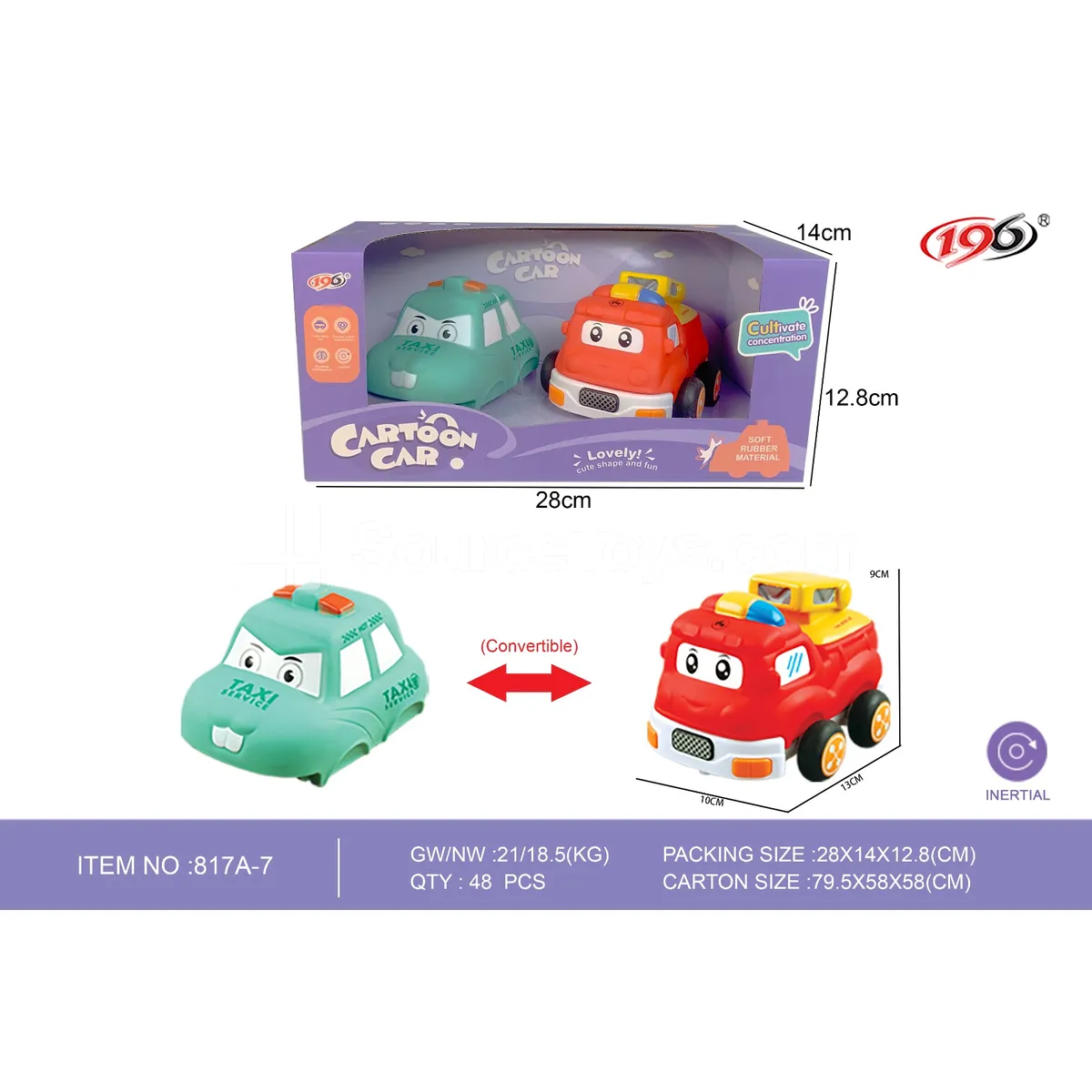 Transformable Friction Fire Truck & Taxi Car Transformable Friction Fire Truck & Taxi Car