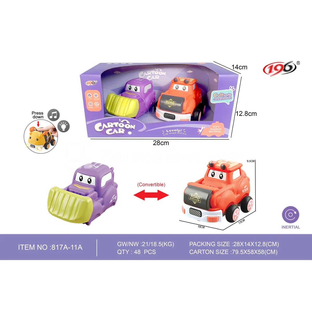 Transformable Inertia Bulldozer Roller Car with Press Lights & Music, Battery Included Transformable Inertia Bulldozer Roller Car with Press Lights & Music, Battery Included