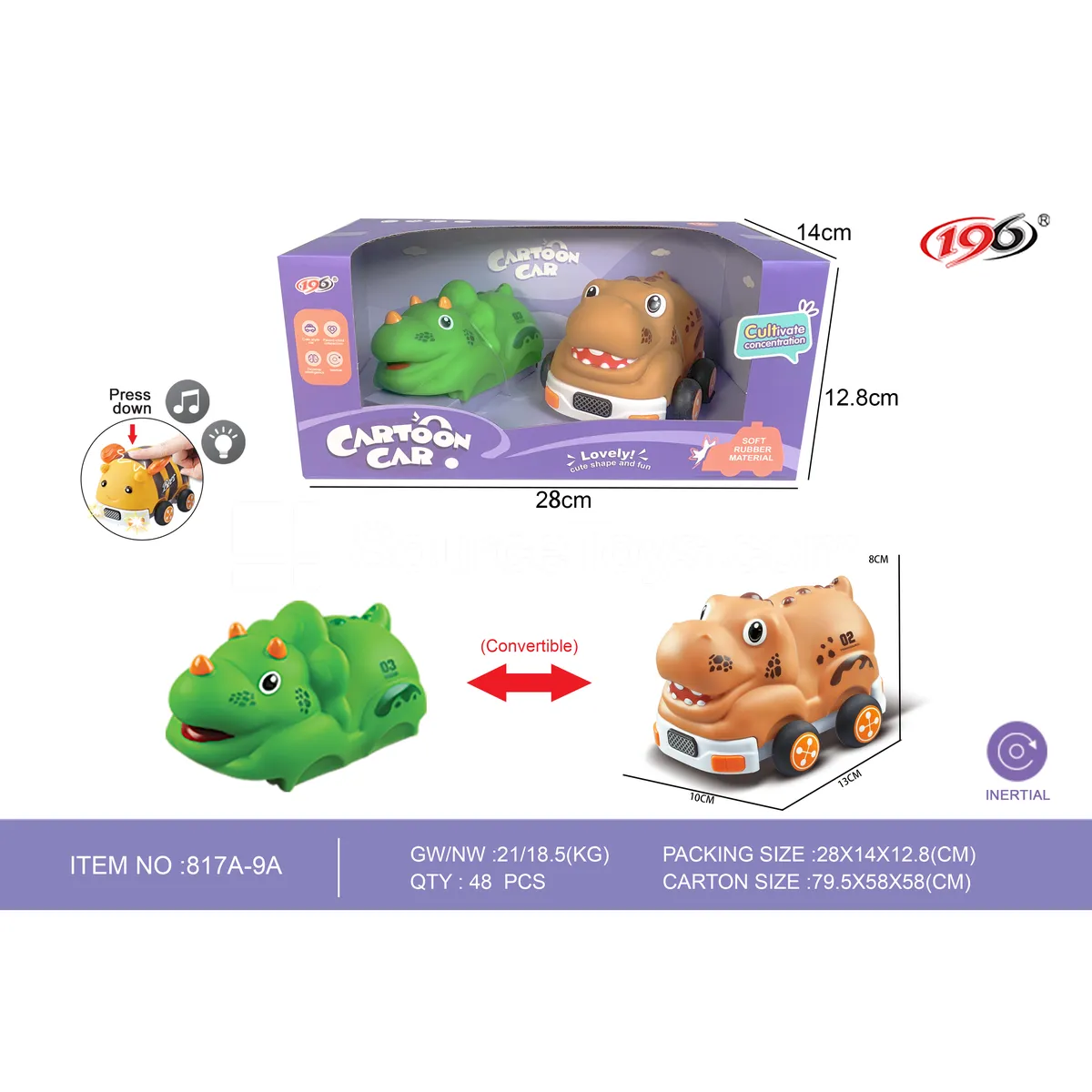 Transformable Inertia T-Rex Triceratops Press Lights & Music (Battery Included) Transformable Inertia T-Rex Triceratops Press Lights & Music (Battery Included)