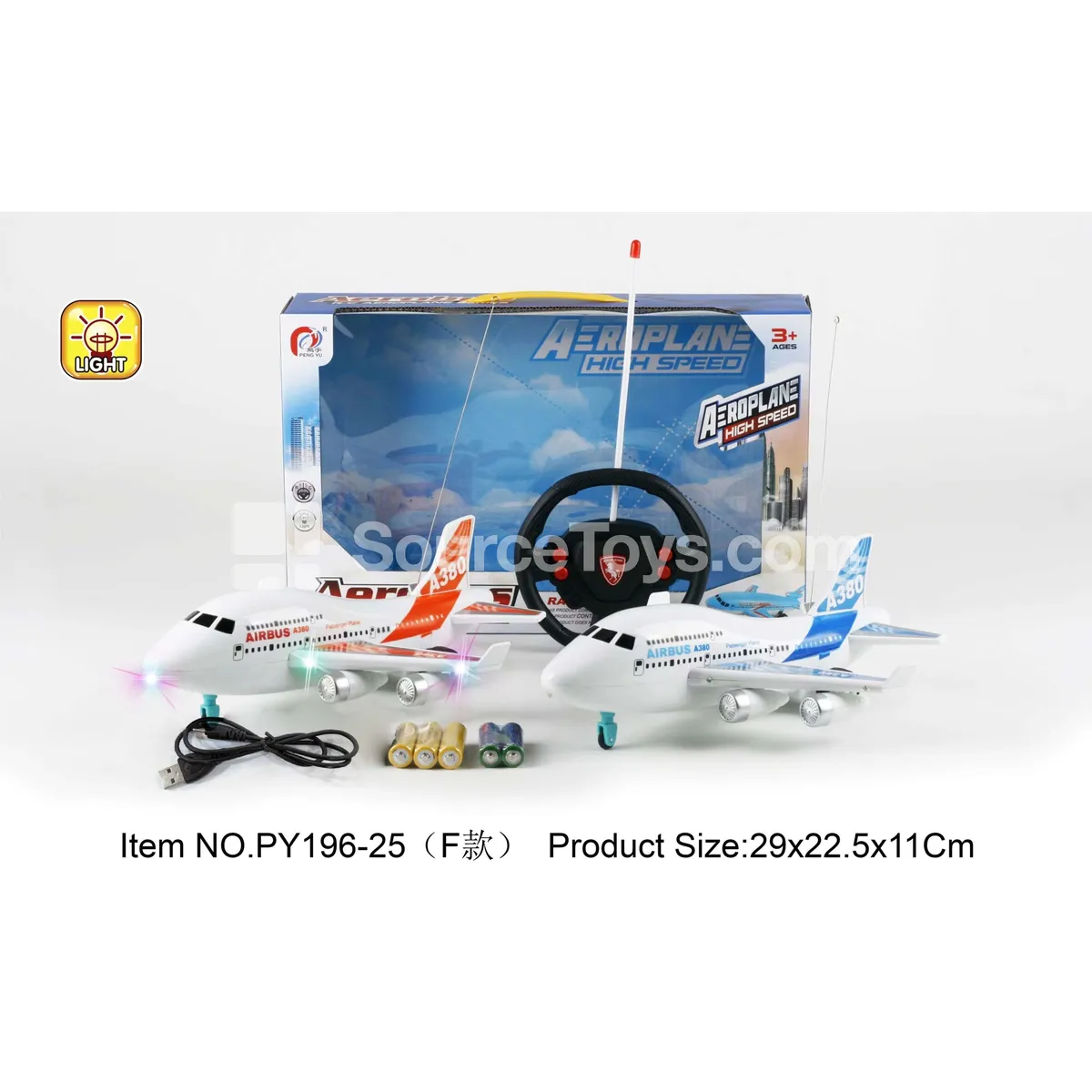 RC Passenger Plane A380 with 3-Color Lights & Battery