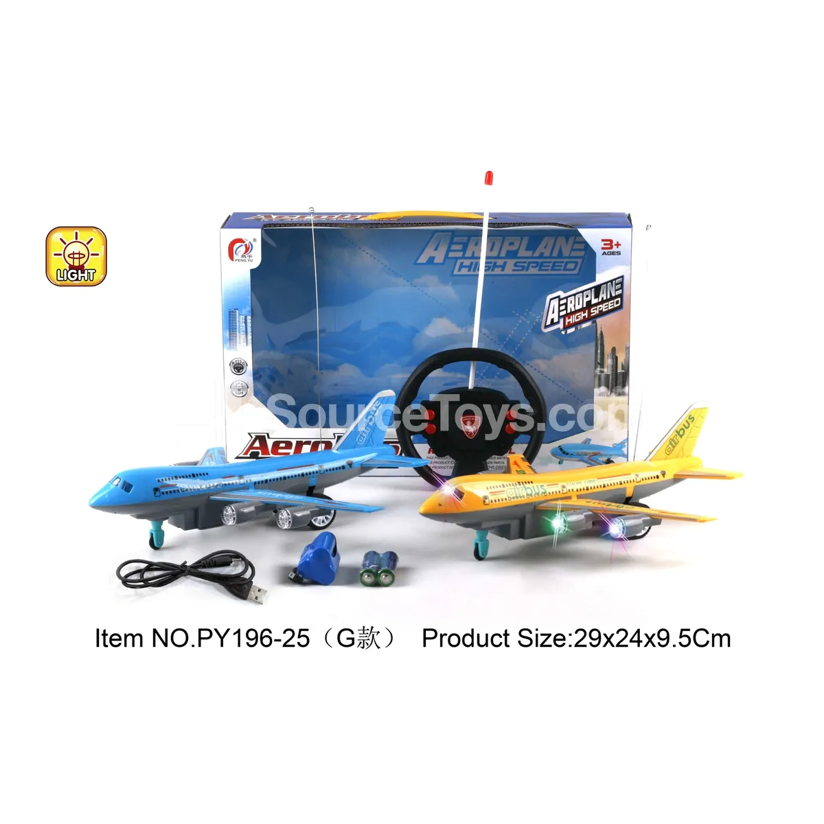 Four-Channel Remote Control Airliner with 3-Color Lights & Battery