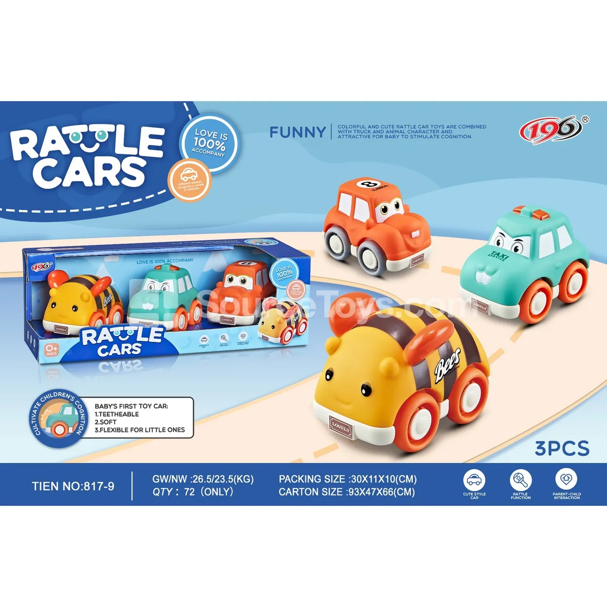 Vinyl Sliding Cars (Bee, Off-Road, Taxi) with Bell