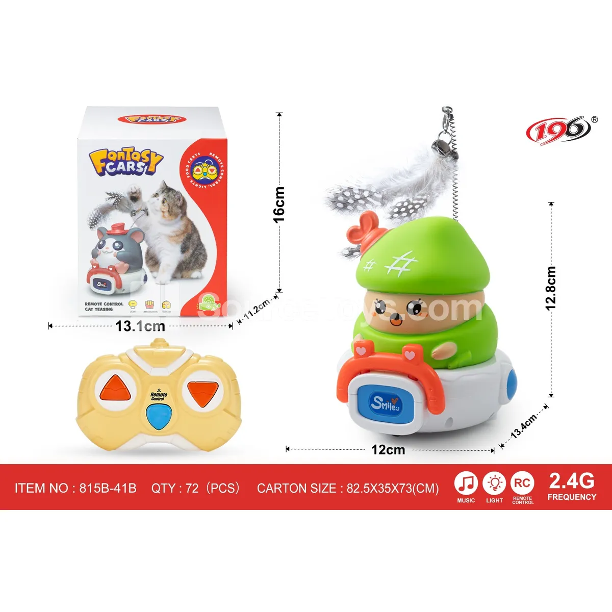 2.4G 3-Channel Remote Control Vinyl Interactive Cat Toy Mushroom Car with Lights & Music