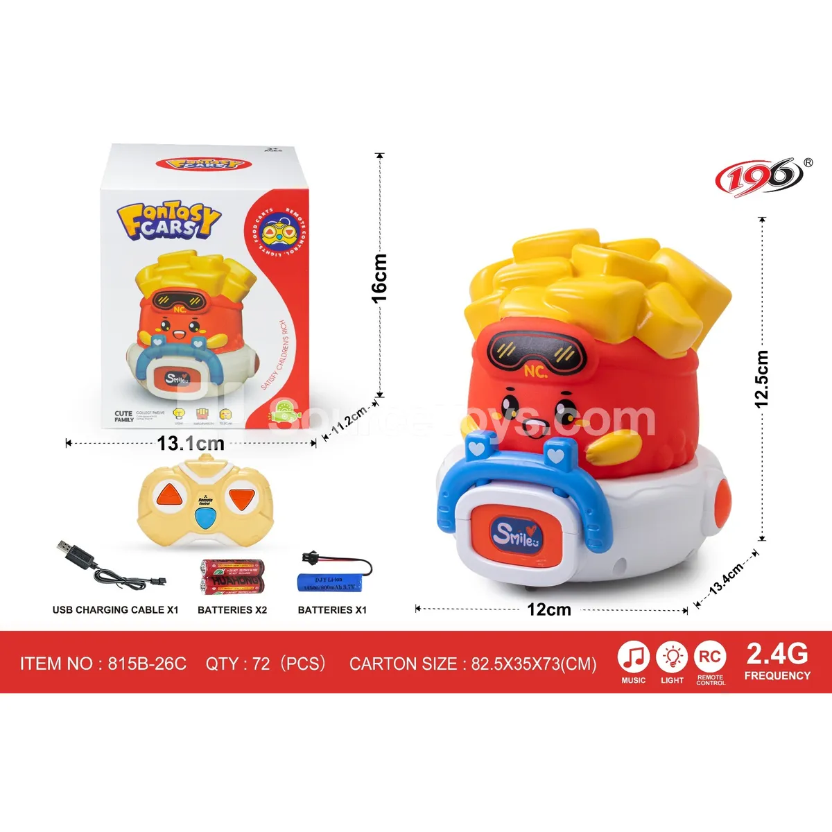 2.4G 3-Channel Remote Control Vinyl Fries Car with Lights and Music