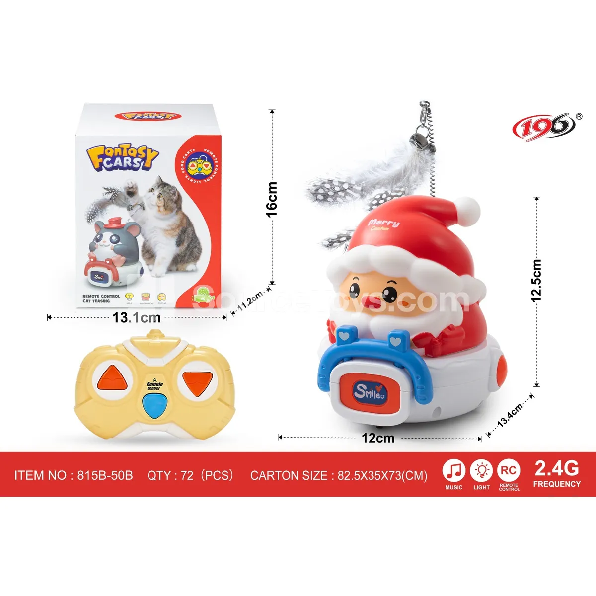 2.4G 3-Channel Remote Control Vinyl Cat Toy Christmas Santa Car with Lights and Music