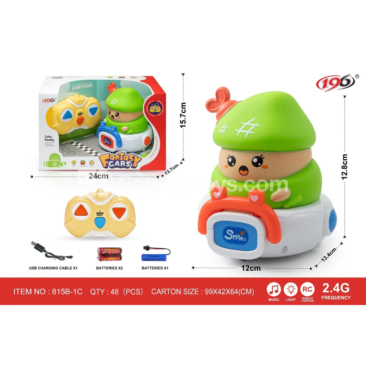 2.4G 3-Channel Remote Control Vinyl Mushroom Car with Lights and Music (Battery Included)
