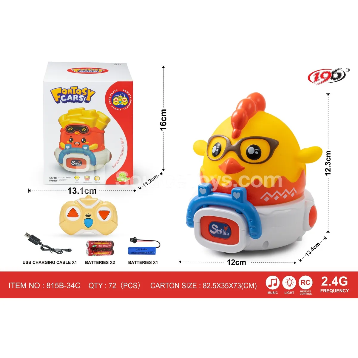 2.4G 3-Channel RC Vinyl Chick Car with Lights & Music, Battery Included