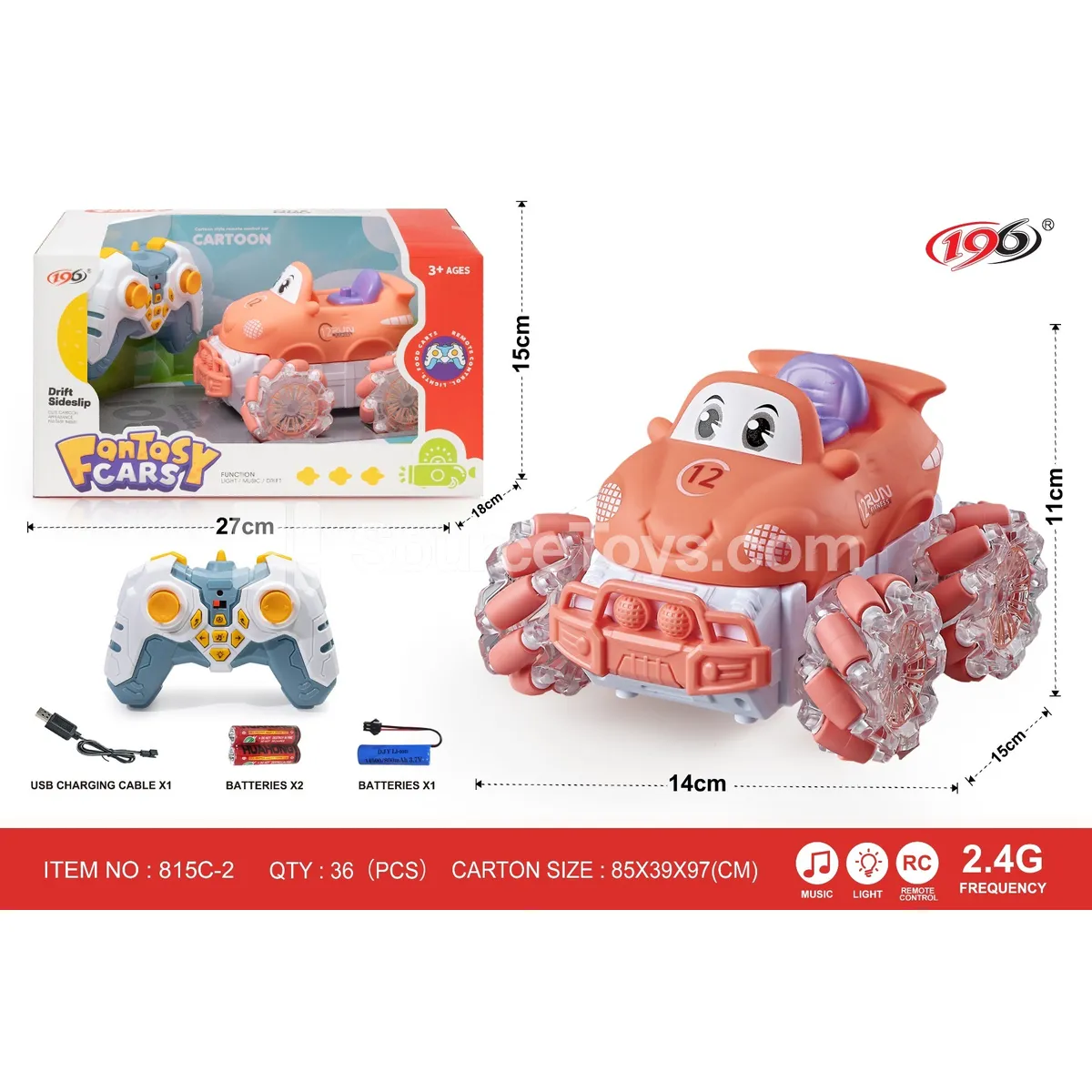 2.4G Remote Control Stunt Vinyl Racing Car with Lights & Music (Battery Included)
