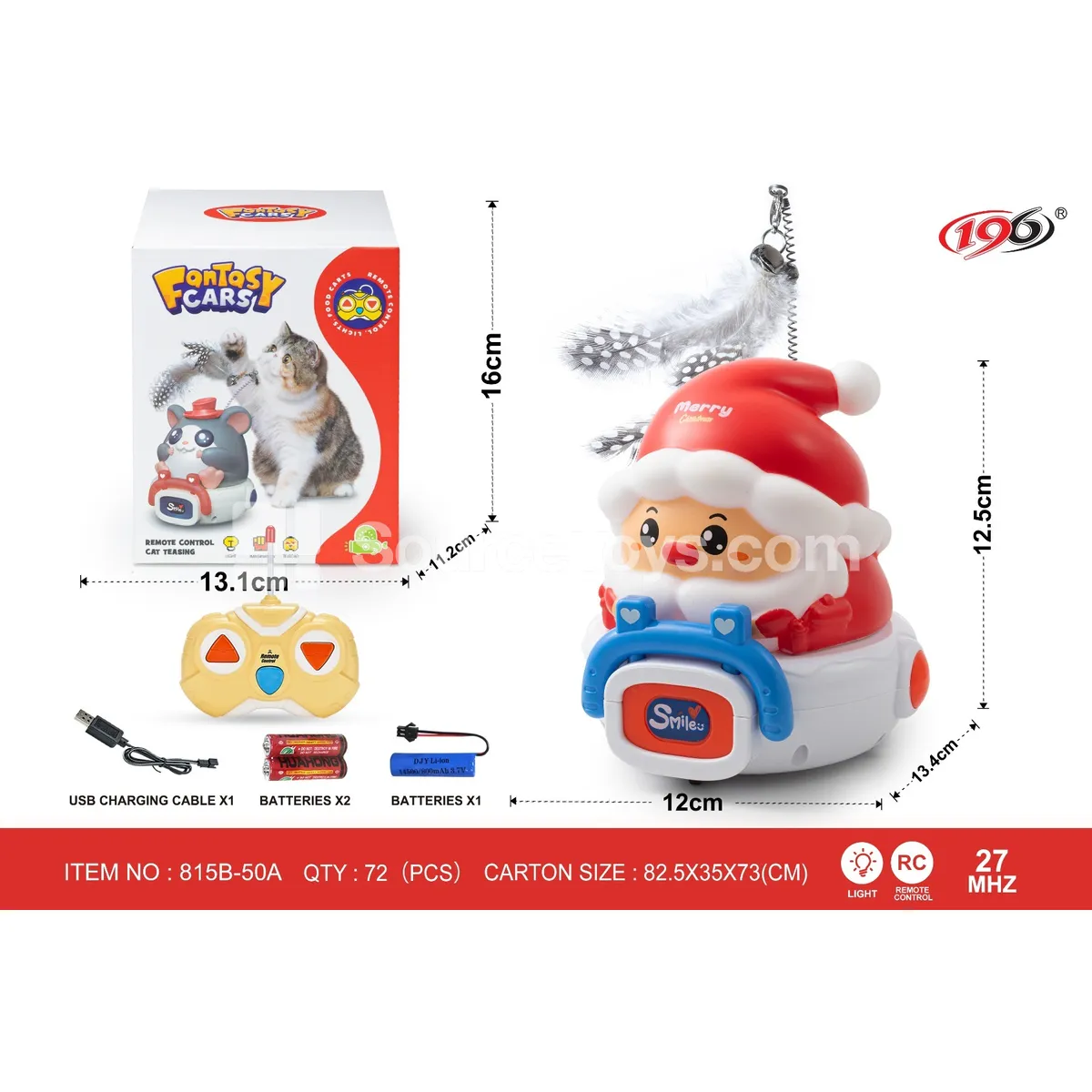 27MHz 2-Channel Remote Control Vinyl Santa Claus Cat Toy Car with Lights, Battery Included