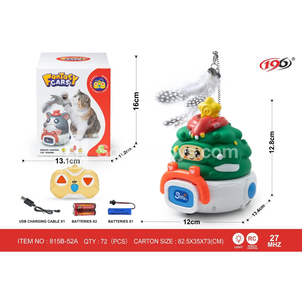 Remote Control Vinyl Cat Christmas Tree Car with Lights & Batteries