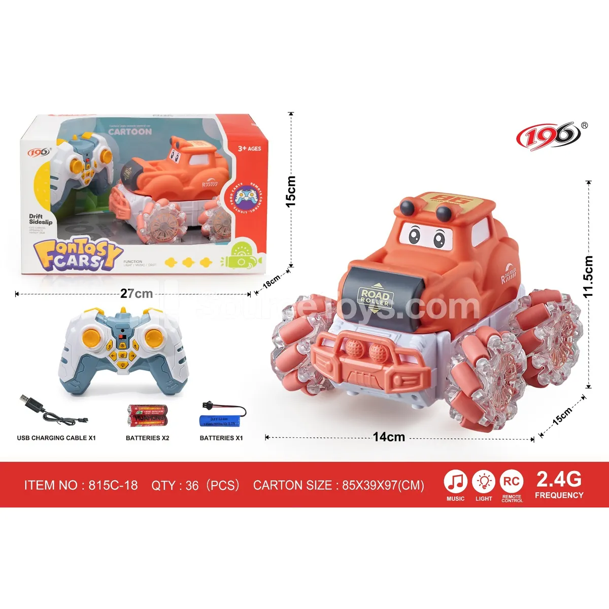 2.4G Remote Control Stunt Vinyl Steamroller with Lights and Music (Battery Included)