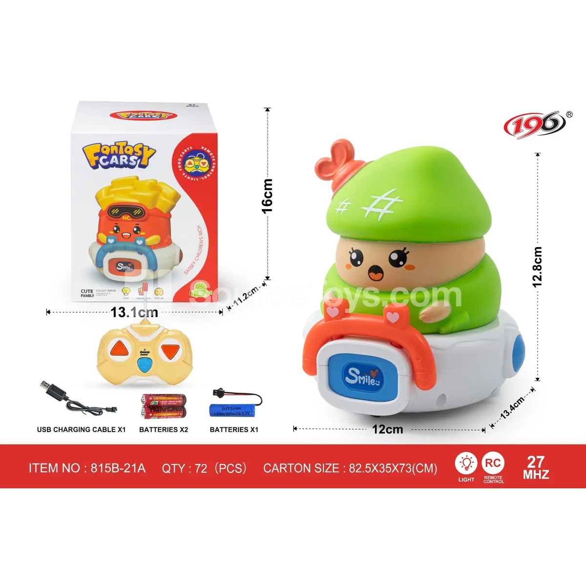 Remote Control Vinyl Mushroom Car with Lights (27MHz, 2-Channel, Battery Included)